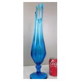 LE Smith Blue Dominion Swung Glass Vase 20.5"