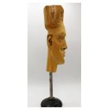 Signed Folk Art Carving Bust on Pedestal