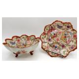 Japanese Kutani Geisha Footed Berry Bowl & Plate