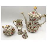 Lefton Pink Rose Chintz  9" Teapot Set 660R