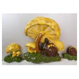 Mid Century 3d Ceramic Mushrooms & Snails Wall Art