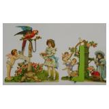 Victorian Die Cut Valentine Cards Parrot & Cupid