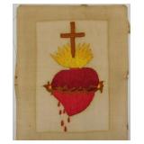 Antique Embroidered Sacred Heart of Jesus