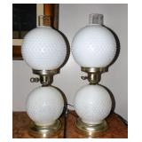 Hobnail Milk Glass Hurricane Lamp Pair