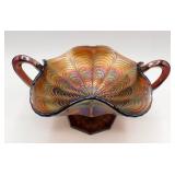 Fenton Amethyst Carnival Glass Peacock Candy Dish