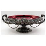 Meriden Silver Plate Rams Head Ruby Center Bowl