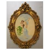 Aphrodite Venus Oil on Board Cupud Frame in Relief