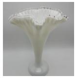 Fenton Silvercrest Milk Glass Fan Vase 13'