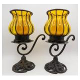 Caged Blown Glass Candle Holders 12'