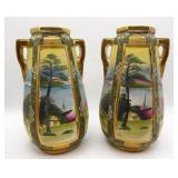 Antique Miyoko Japan Moriage Vase Pair