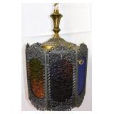 Mid Century Gothic Revival GIM Stained Glass Lamp