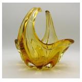 Murano Amber Art Glass Center Bowl Basket