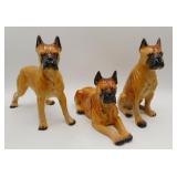 3 Boxer Dog Figurines Japan ca 1950's 7.5'