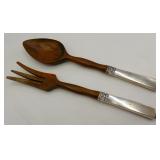 vtg Sterling & Wooden Fork & Spoon Serving Set