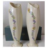 Lenox Gold Club Member Floral Bud Vase Pair