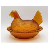 Indiana Glass Amber Hen on Nest