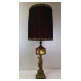Tall 1960's Hollywood Regency Stained Glass Lamp