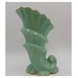 Vintage Green Cornucopia Pottery Vase