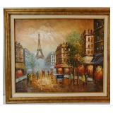 Parisian Street Scene Oil on Canvas 29 x 25.5'
