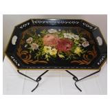 Mid Century Pilgrim Tole Art Tray & Stand