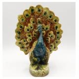 Antique Czech Majolica Peacock Spill Vase