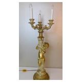 Tall Mid Century Cherub Amphora 3 Light Brass Lamp