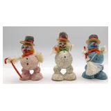 3 Putz Japan Mica Glitter Snowmen Ornaments