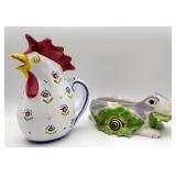 Italian Majolica Rabbit & Rooster Pitcher