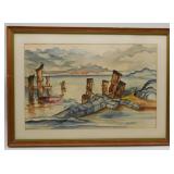 C Rosner Coastal Seascape Watercolor Painting