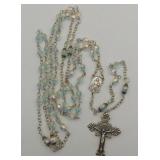 Sterling Silver Aurora Borealis Crystal Rosary 39"