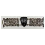 Sterling Silver Filigree & Onyx Panel Bracelet