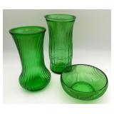 E O Brody & Hoosier Glass Green Vase & Bowl