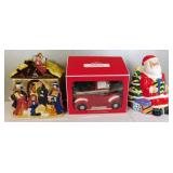 3 Christmas Cookie Jars Santa, Farm Truck