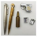 Novelty Lighters Pistol, Pencil, Bottle, Miniature