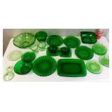 Mid Century Green Glass & Depression Uranium Glass