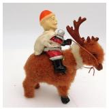 Mid Century Tin Litho Wind-Up Santa & Reindeer