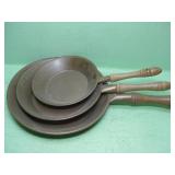 Three Wood Handle Copper Pans