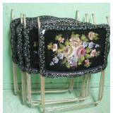 Four Vintage Floral Metal TV Tables