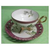 Floral Design Pedestal Cup & Saucer