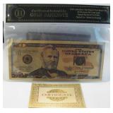 Gold Foil Fifty Dollar Bill With COA