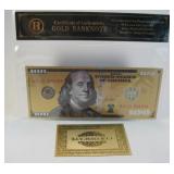 Gold Foil One Hundred Dollar Bill With COA
