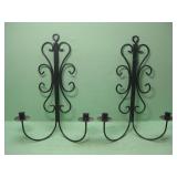 Two 18" Cast Iron Wall Hanging Candelabras