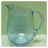 Vintage Blue Bubble Glass Pitcher