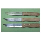 Three Imperial Wood Handle Steak Knives