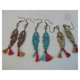 Three Pair Leather Southwest Style Earrings
