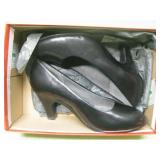 Vintage Black Leather Tapestry Heels - Size 7.5