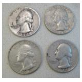 Four Washington Silver Quarters