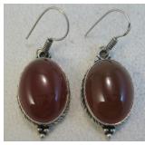 Sterling Silver & Carnelian Earrings - Hallmarked
