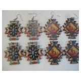 Four Pair Southwest Print On Wood Earrings