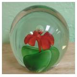 Hand Blown Glass Orange Flower Paperweight